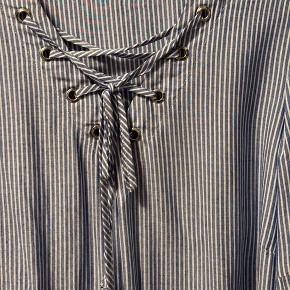 Westport Blue & White Striped Lace-Up Blouse Sz 1X sleeves 3/4 blouse - Picture 5 of 12